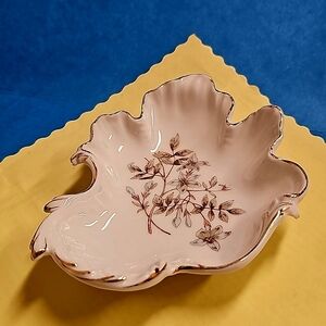Vintage Crown Germany Leaf-Shaped Trinket Dish Serving Bowl with Gold Trim